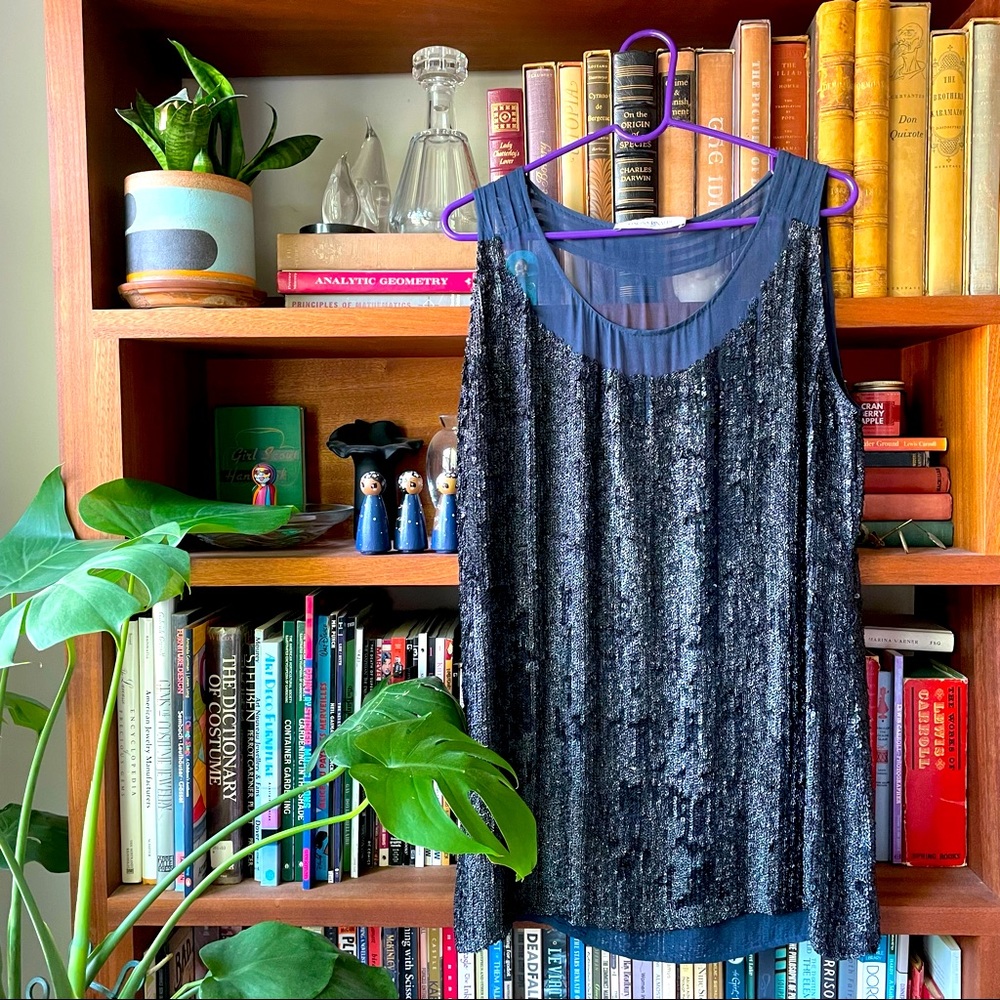 Vintage silk sequined dress navy blue